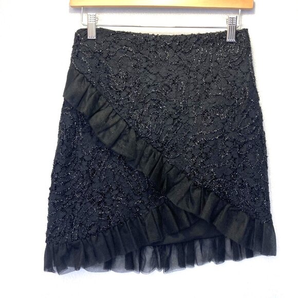 Camila Coelho Revolve Asymmetrical Ruffle Skirt Size Small Black Glitter Witchy - Picture 1 of 9